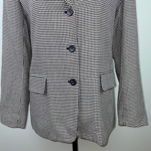 Jones & Co Vintage Houndstooth Gingham Blazer Wool Blend Black White Women's S - Picture 3 of 12